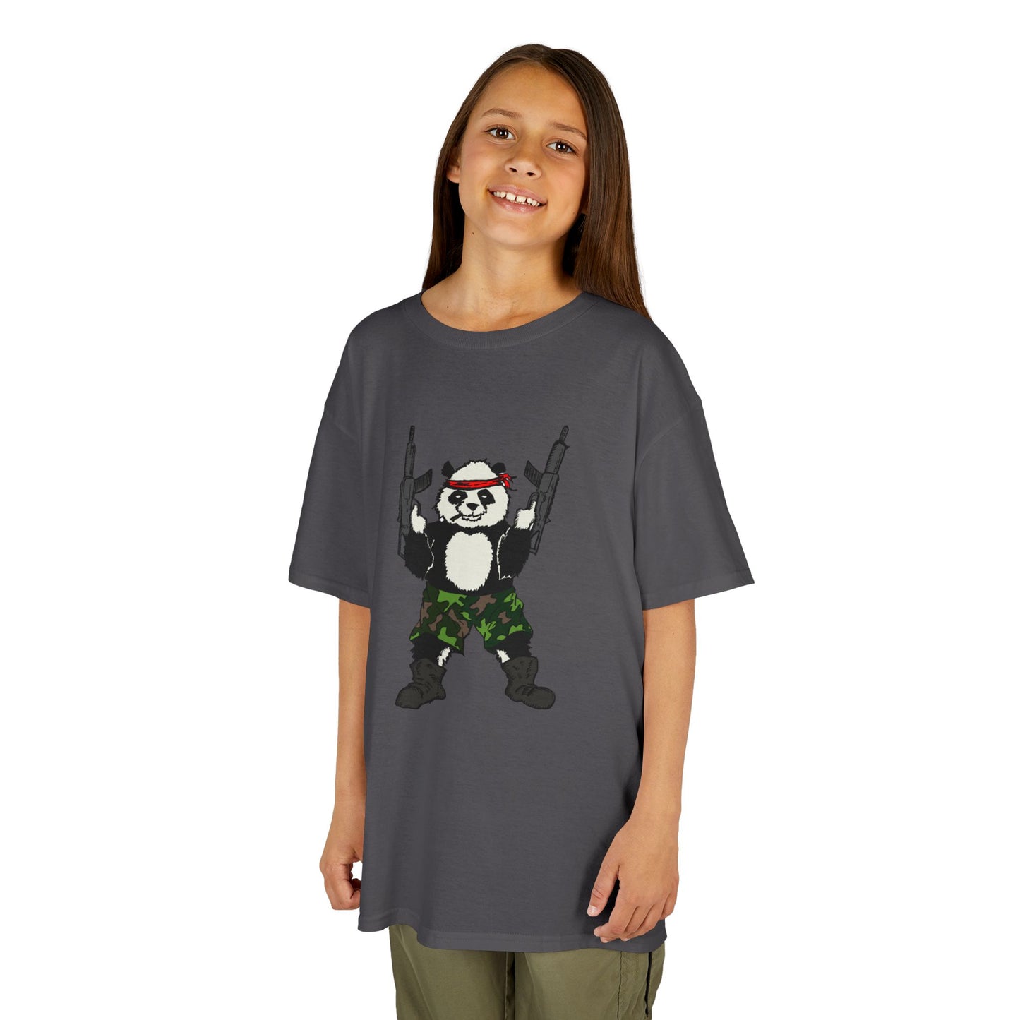 Kids Tee Panda Guns Military Comic Book Style Shirt