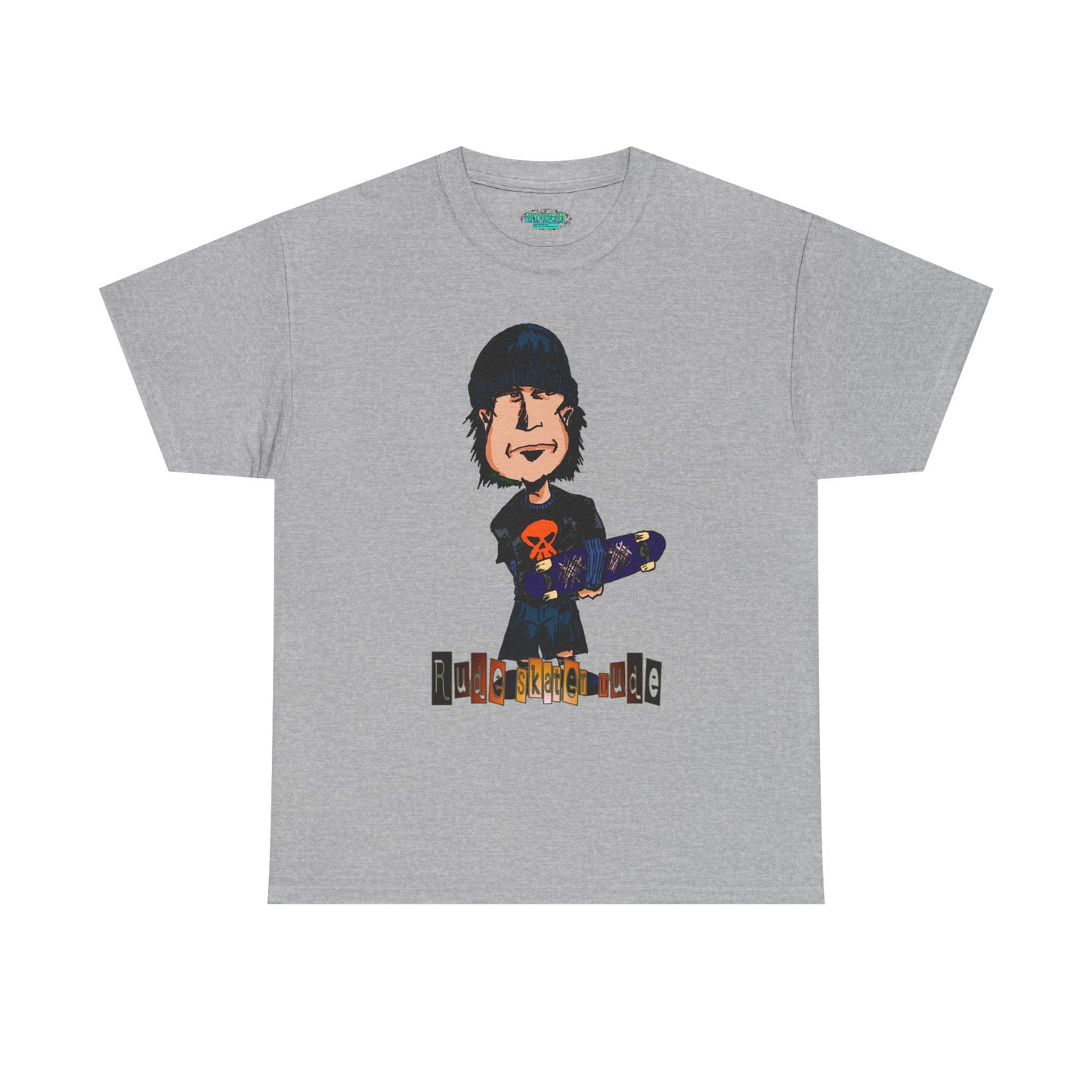 Rude Skater Dude Cartoon Skate Punk T-Shirt — Skateboarding Tee with Skull Design