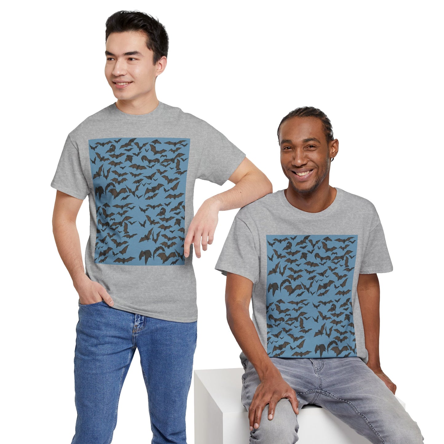 Unisex Bat Print Cotton Tee, Casual Graphic Tee, Halloween Apparel, Unique Gift for Animal Lovers, Stylish Everyday Wear