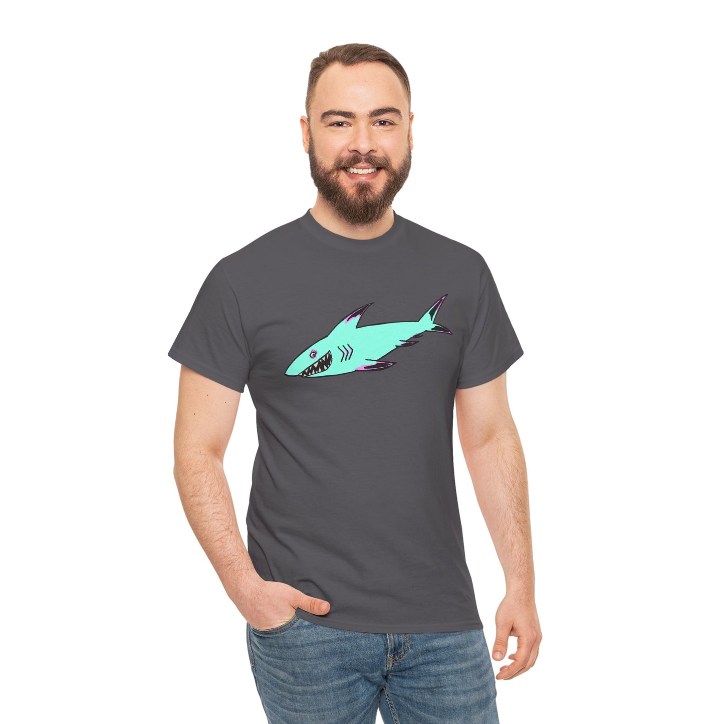 Cool Shark Graphic Unisex Heavy Cotton Tee, Ocean Lover Shirt, Beachwear, Casual Everyday Tee, Gift for Sharks Fans