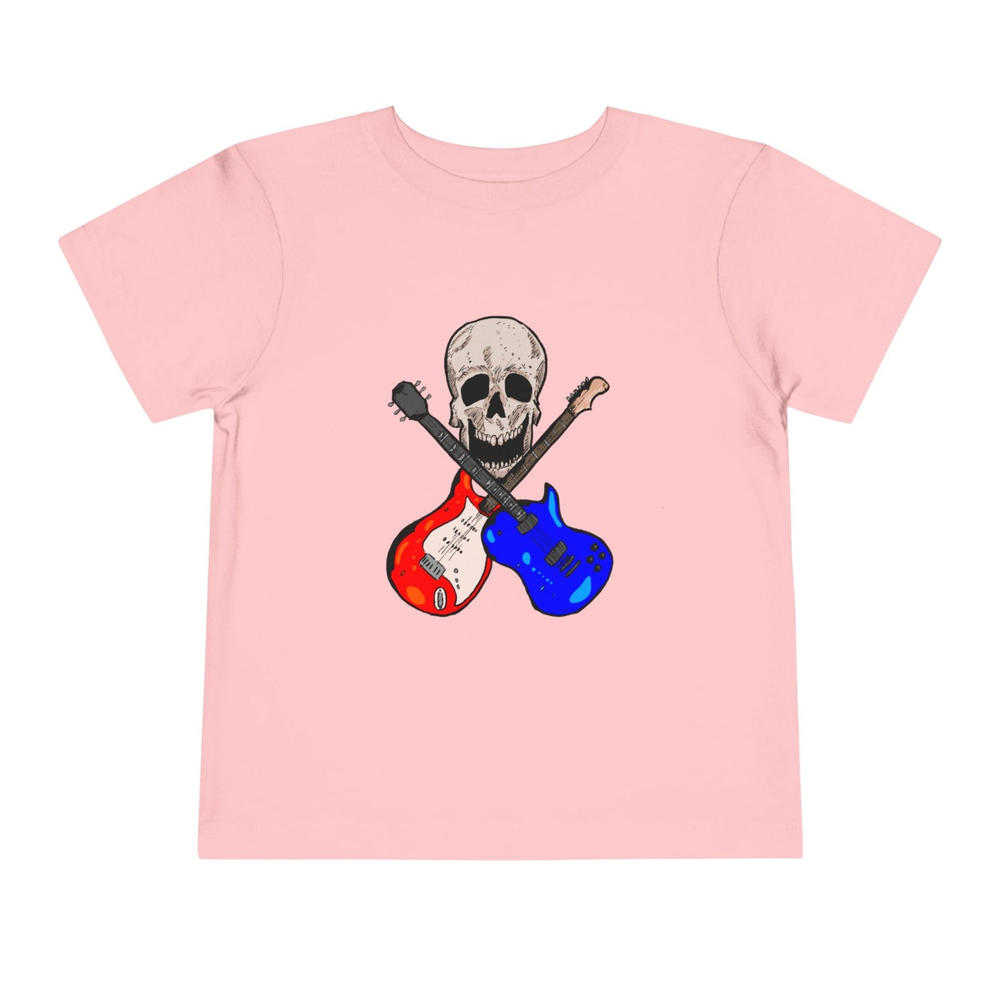 Toddler Tee — Skull with Red & Blue Electric Guitars Rock Shirt