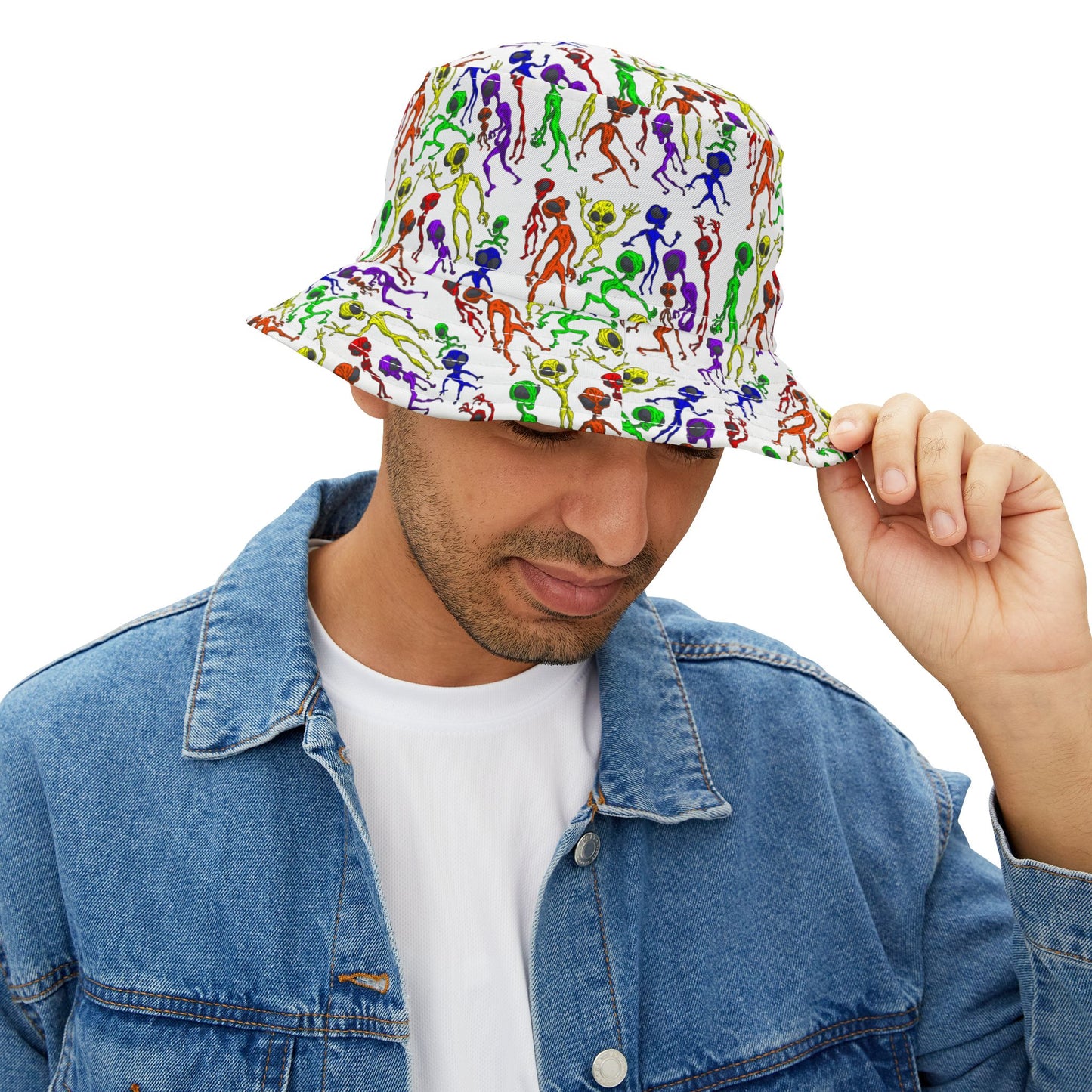 Colorful Alien Dance Party Bucket Hat - Fun Summer Accessory, Festivals, Beach, Gift for Friends, Unique Retro Style