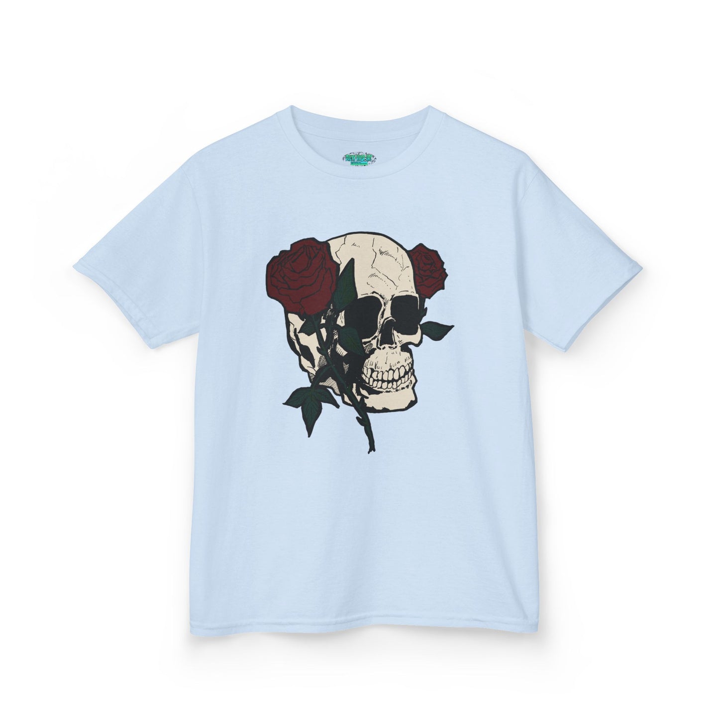 Kids Heavy Cotton Tee - Skull and Roses Graphic Tee for Trendy Kids