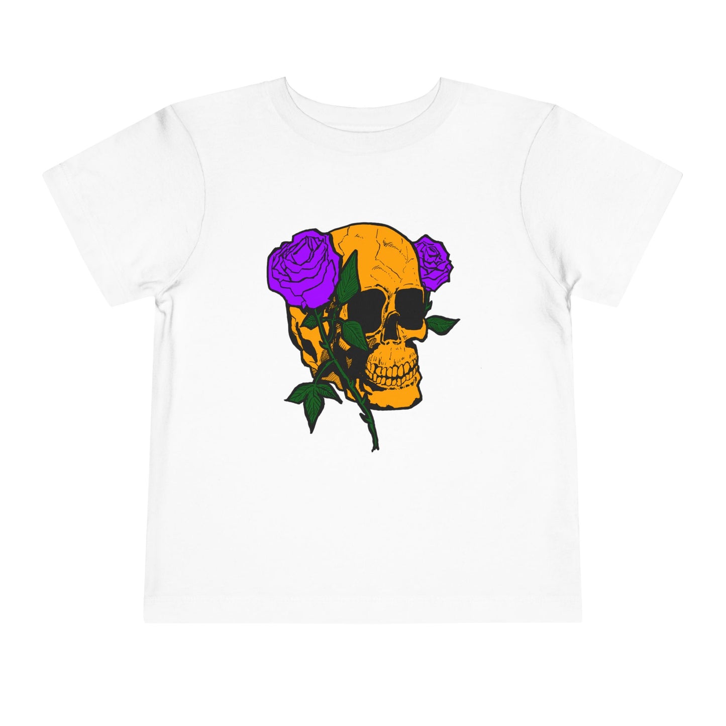 Toddler Tee — Orange Skull with Purple Roses Graphic
