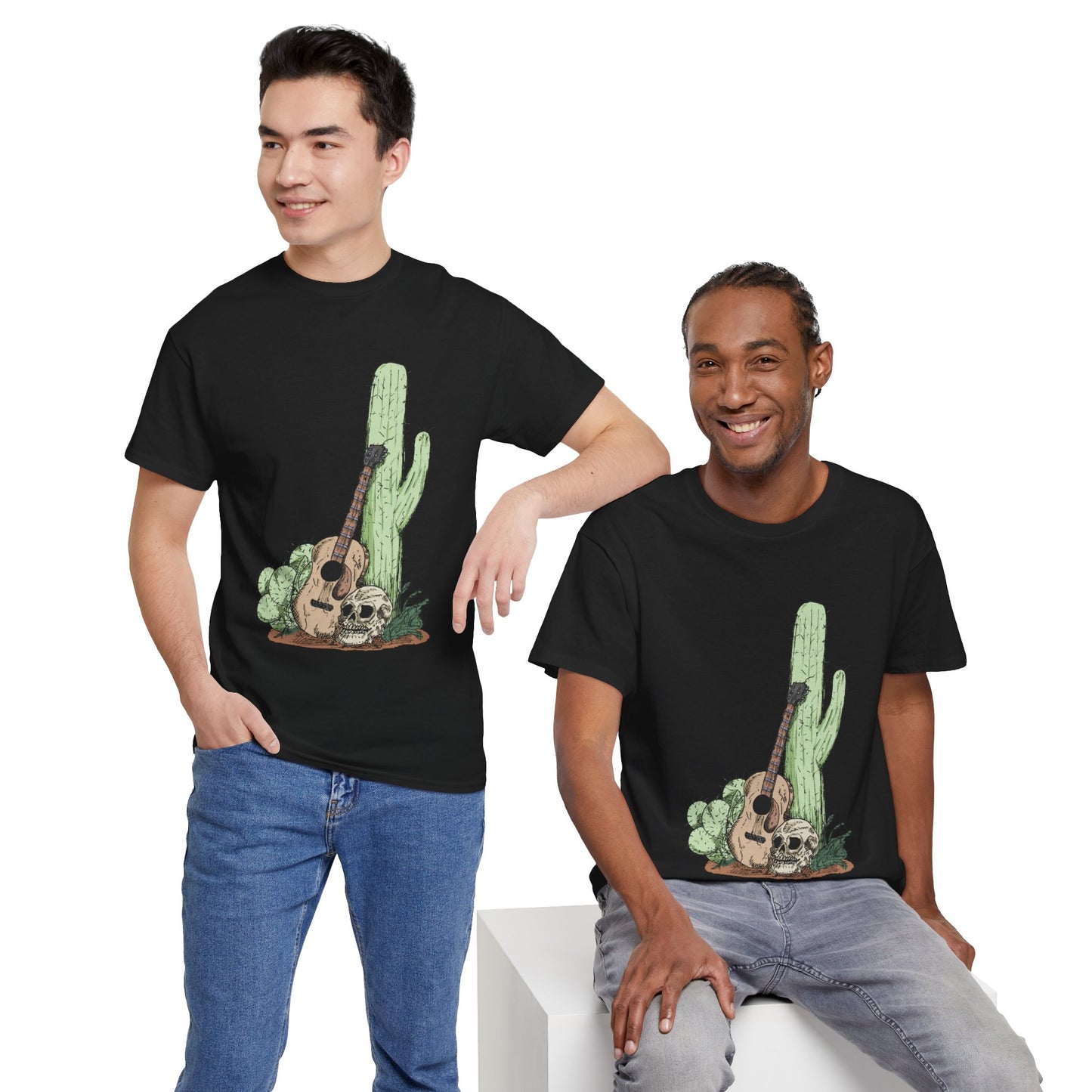 Desert Vibe Graphic Tee - Unisex Heavy Cotton Shirt, Boho Cactus Shirt, Guitar Lover's Gift, Summer Top, Music T-Shirt
