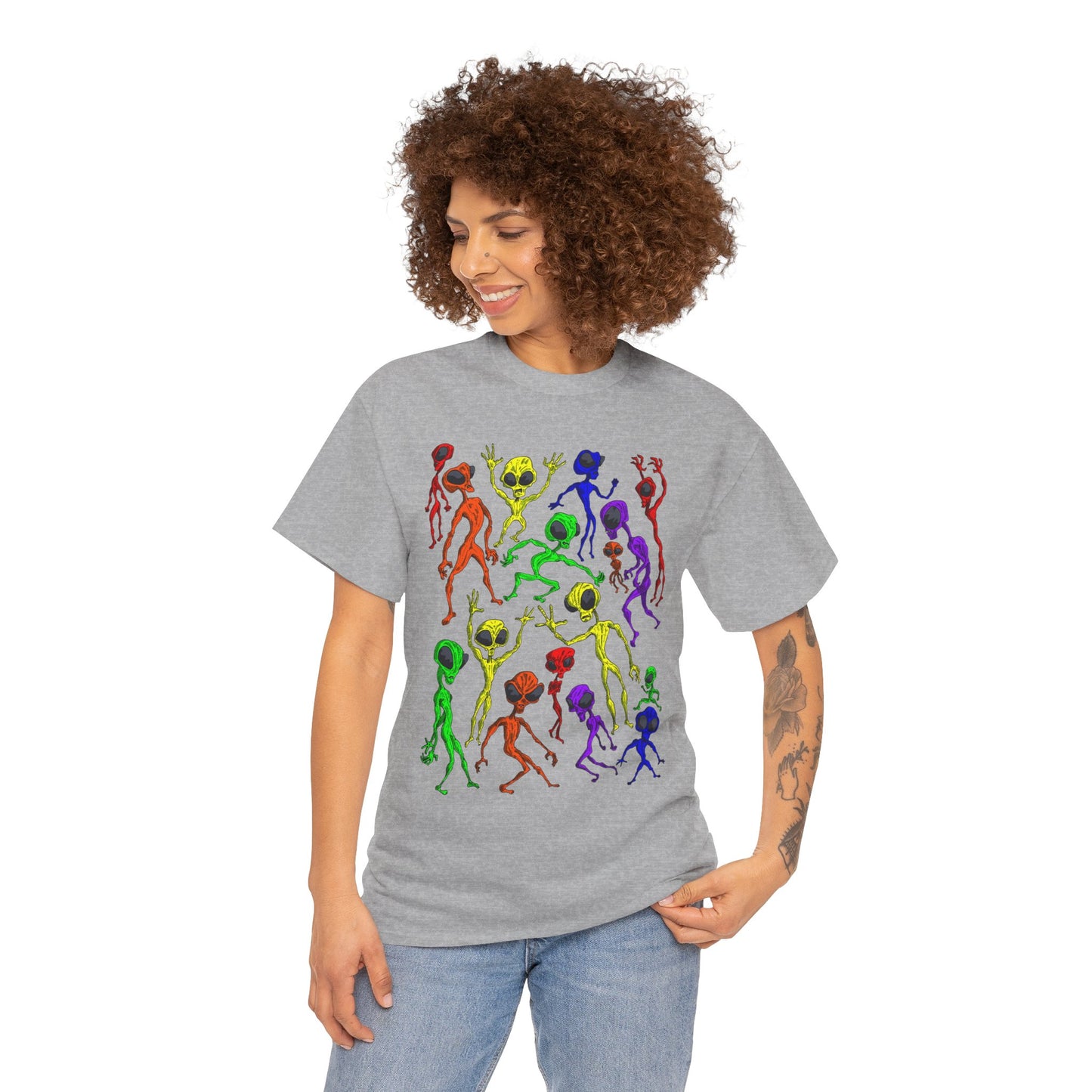 Rainbow Alien Dance Party Unisex Tee - Cosmic Sci-Fi Shirt