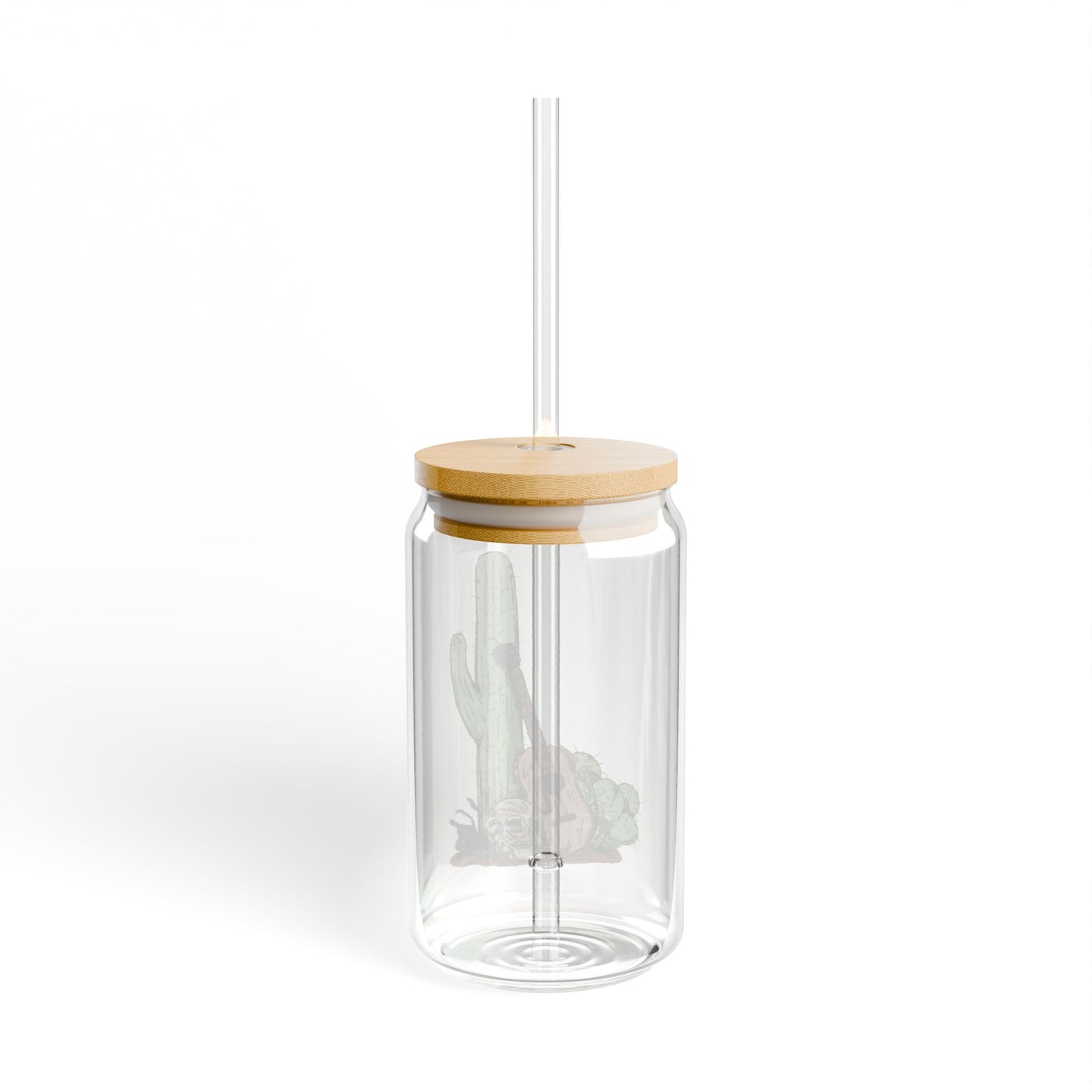 Cactus & Guitar Sipper Glass, 16oz | Eco-Friendly Drinkware, Summer Vibes, Unique Gift for Nature Lovers, Reusable Straw Included