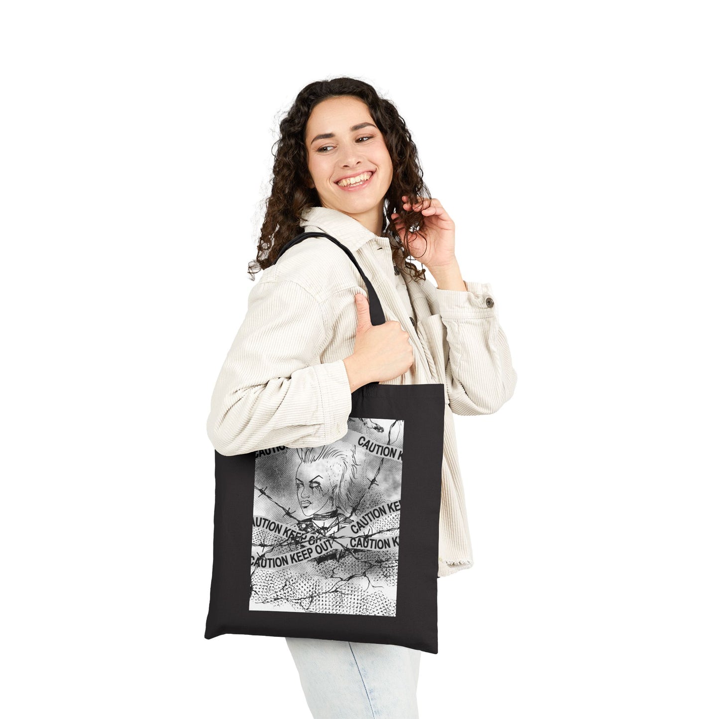 Riot and Rebel - Caution Keep Out Gothic Portrait Canvas Tote Bag