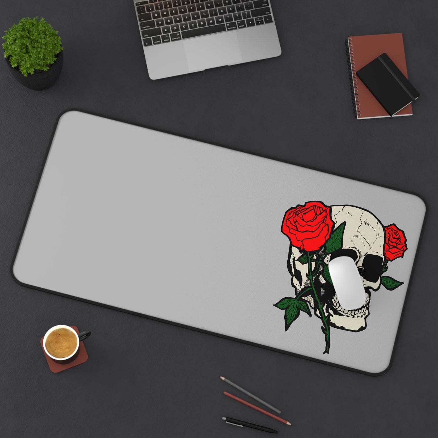Skull & Roses Desk Mat - Gothic Office Decor for Creatives