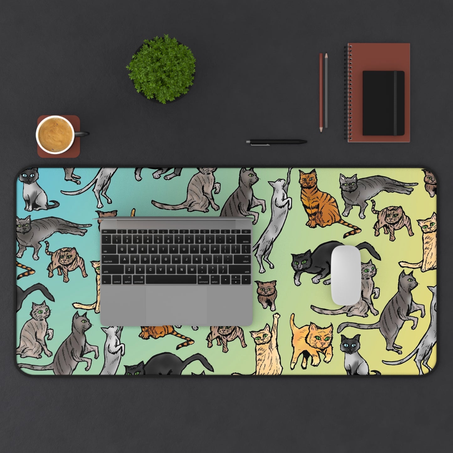 Cat Pattern Desk Mat — Cute Multicolor Cats Mouse Pad for Work & Home