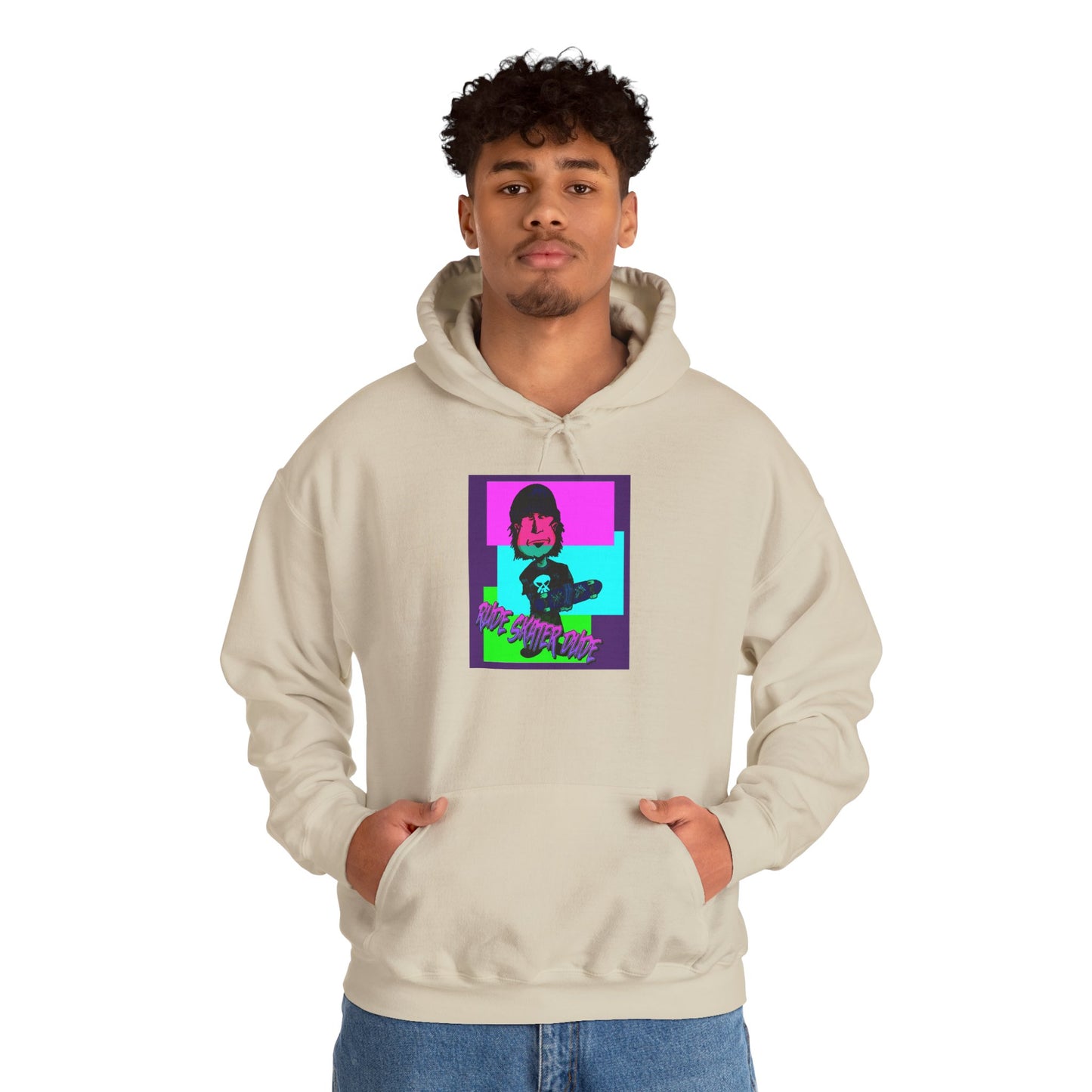 Retro Neon Rude Skater Dude Hoodie — Streetwear