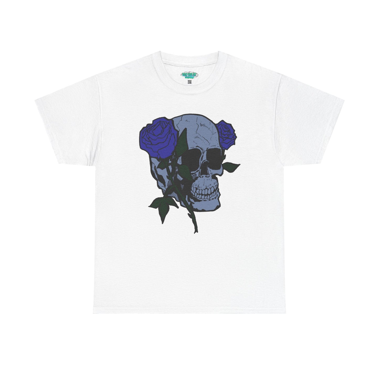 Unisex Heavy Cotton Tee with Skull and Rose Design - Edgy Streetwear Top