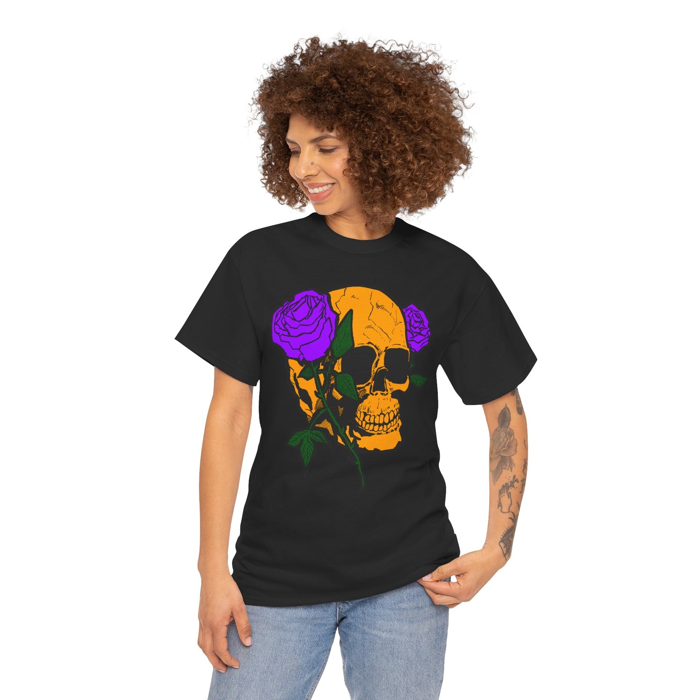Skull and Roses Unisex Tee, Gothic Aesthetic Shirt, Vintage Graphic T-Shirt, Streetwear Essentials, Edgy Casual Wear