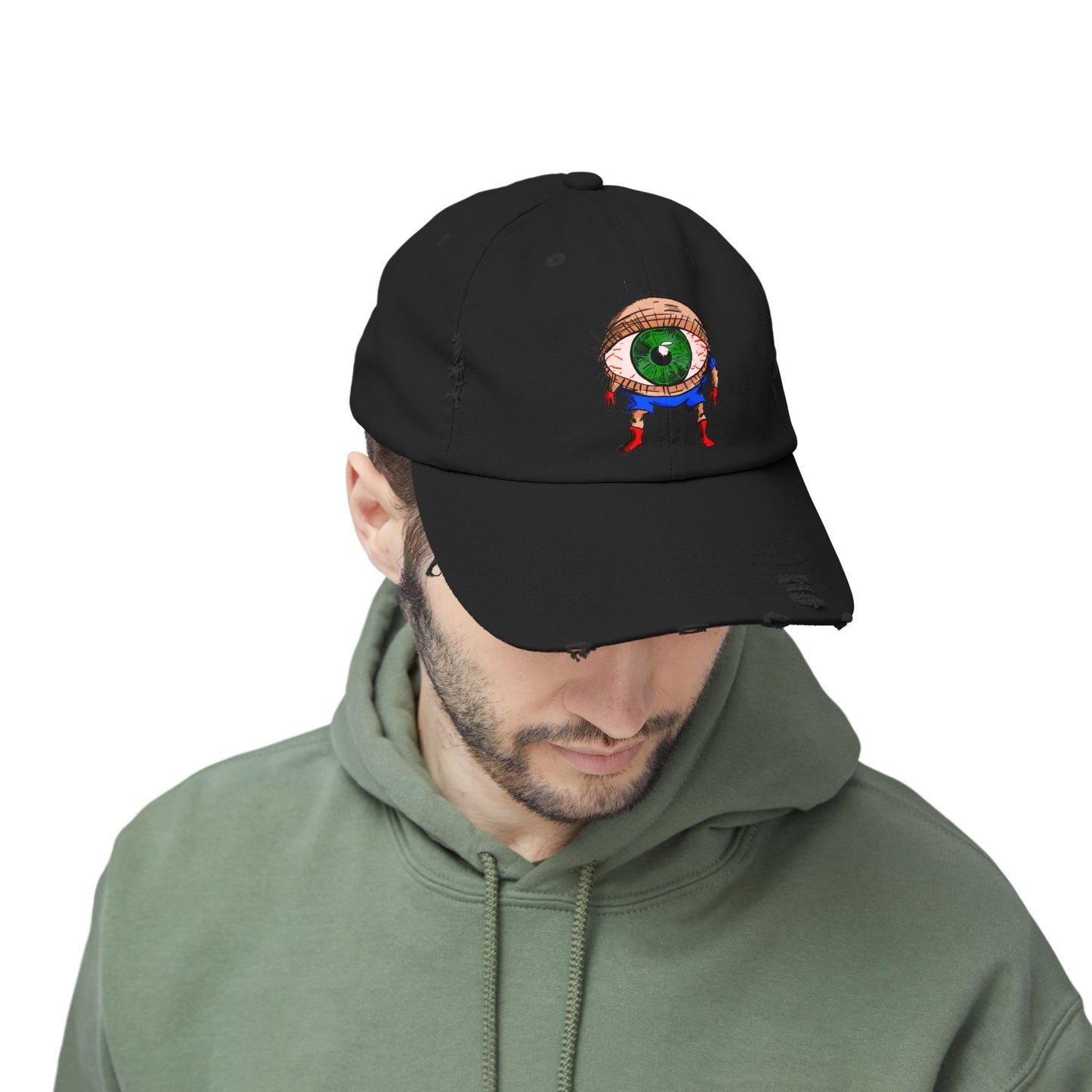 Terrif-EYE-ing Unisex Distressed Cap with Quirky Eyeball Design - Perfect for Casual Style
