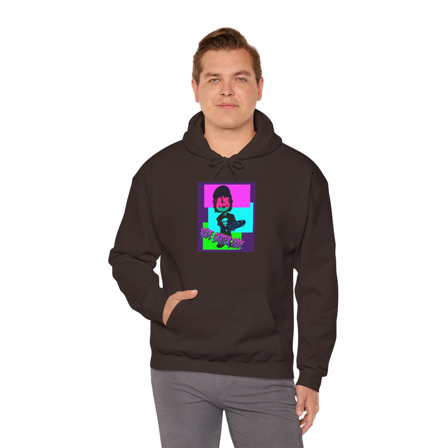 Retro Neon Rude Skater Dude Hoodie — Streetwear
