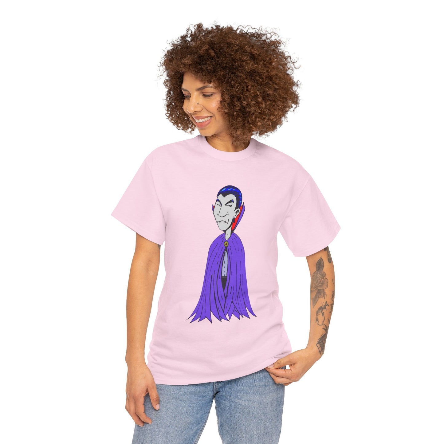Vampire Cartoon Tee - Cute Purple Cloak Dracula Graphic T-Shirt
