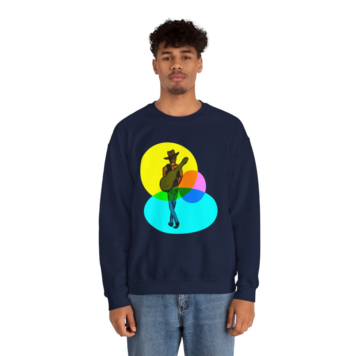 Cowboy Guitarist Graphic Sweatshirt — Retro Color Spot Music Pullover