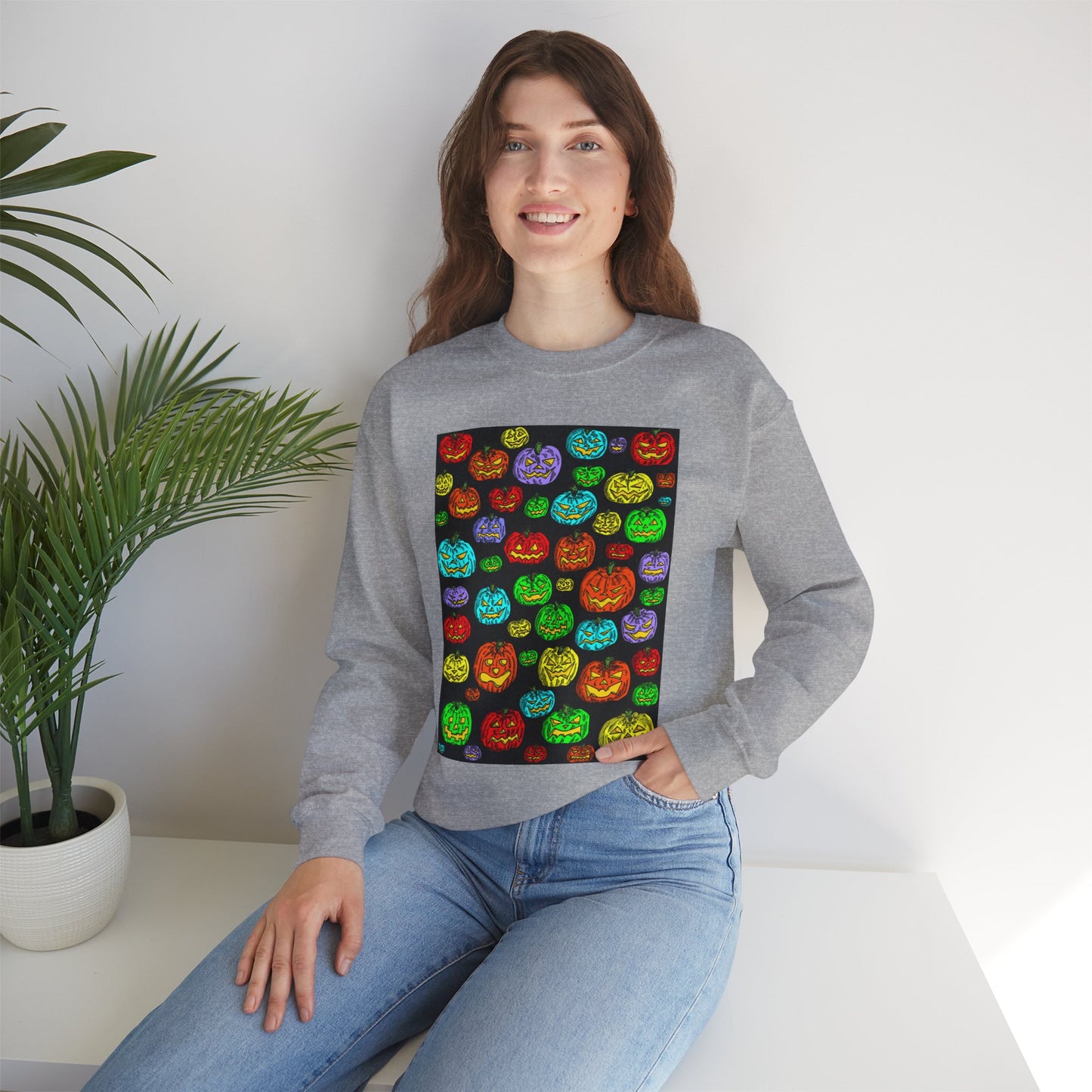 Halloween Colorful Pumpkin Graphic Crewneck Sweatshirt