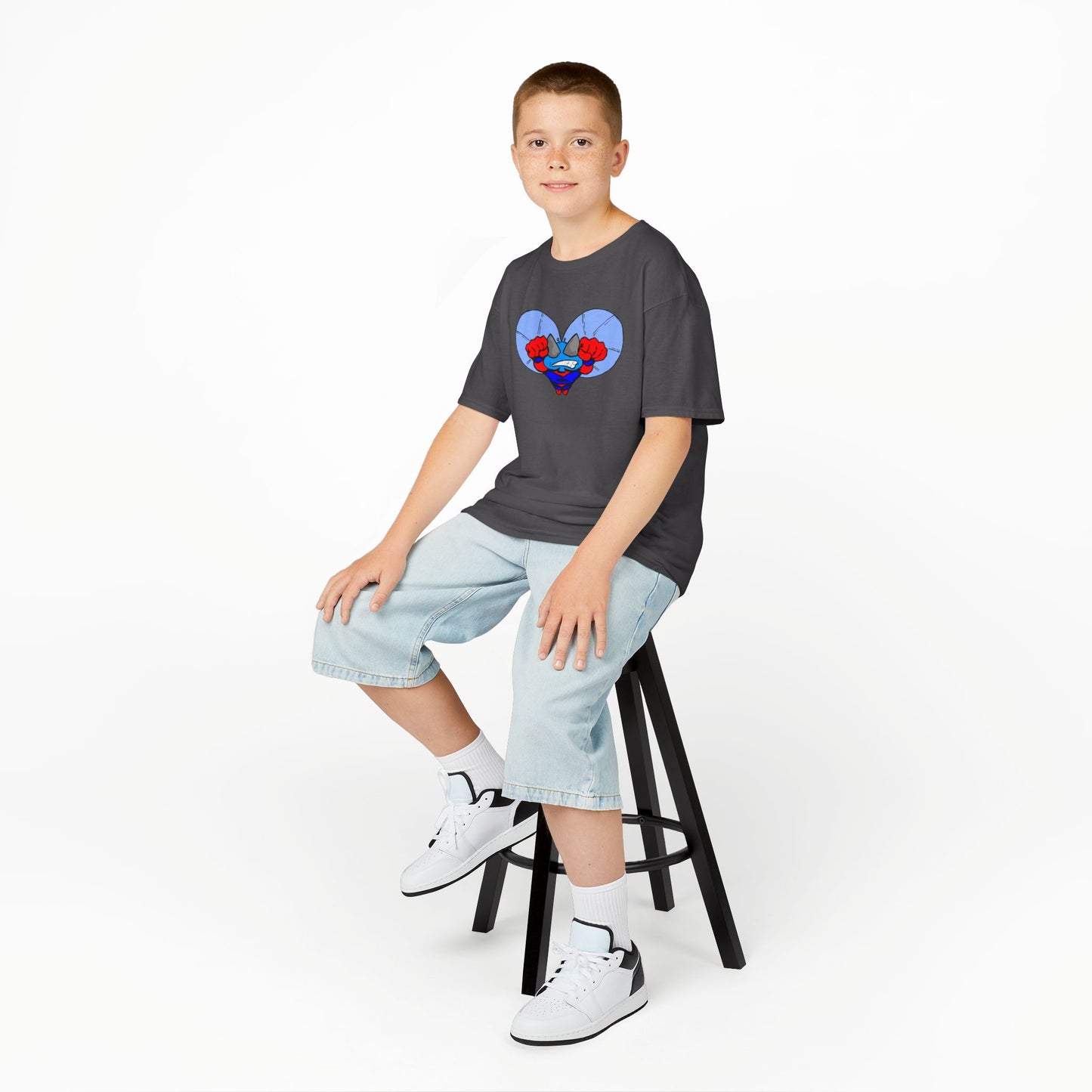 Astro-Fly Kids Superhero T‑Shirt — Cute Blue Hero Design