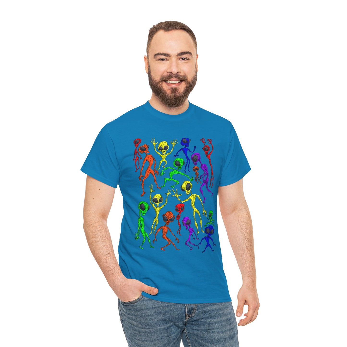 Rainbow Alien Dance Party Unisex Tee - Cosmic Sci-Fi Shirt