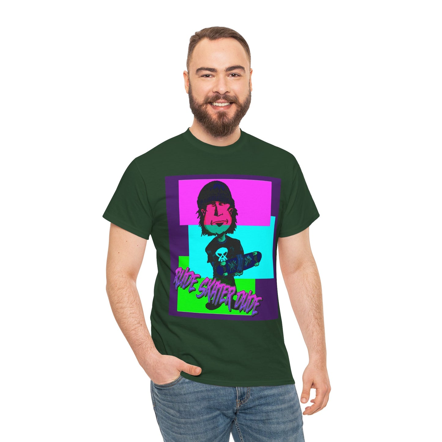 Retro Neon Skateboard Tee — "Rude Skater Dude" Graphic