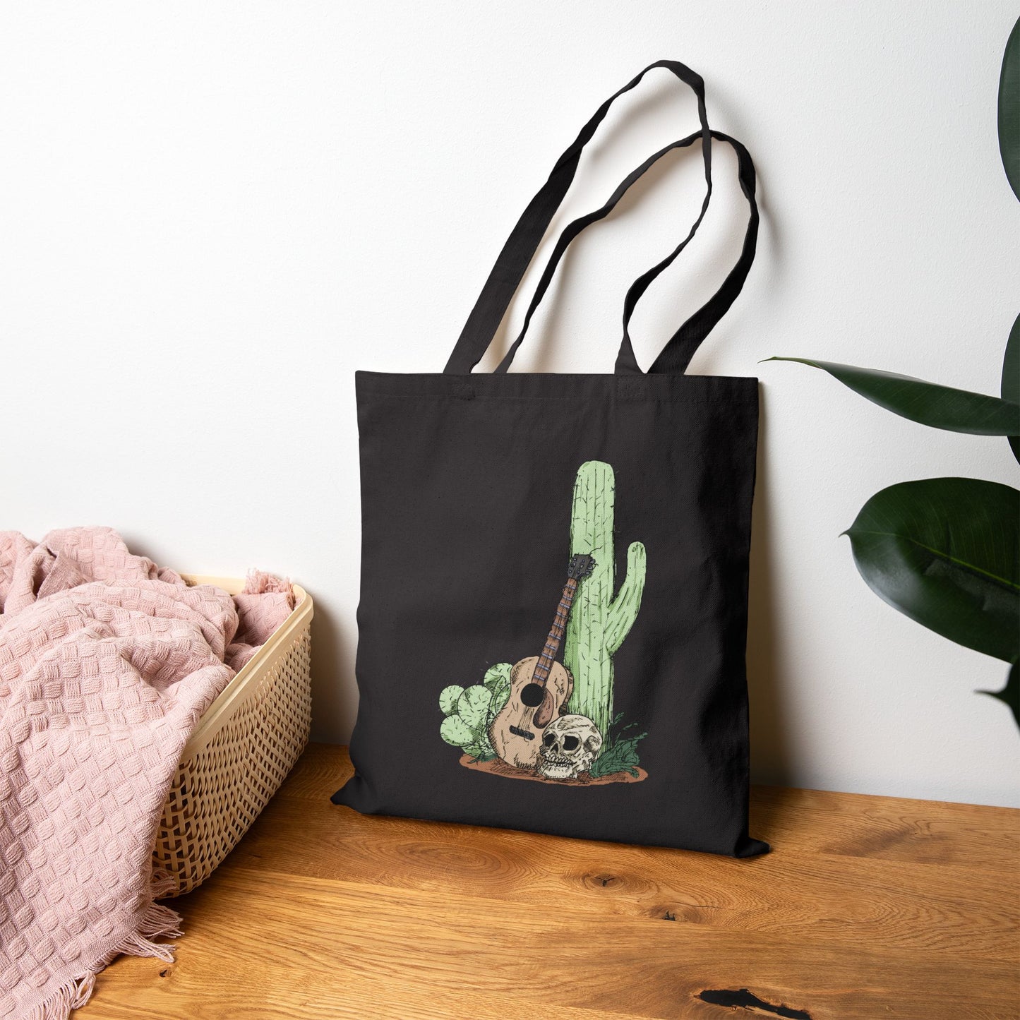 Desert Guitar Canvas Tote Bag – Cactus & Guitar Eco Shopper