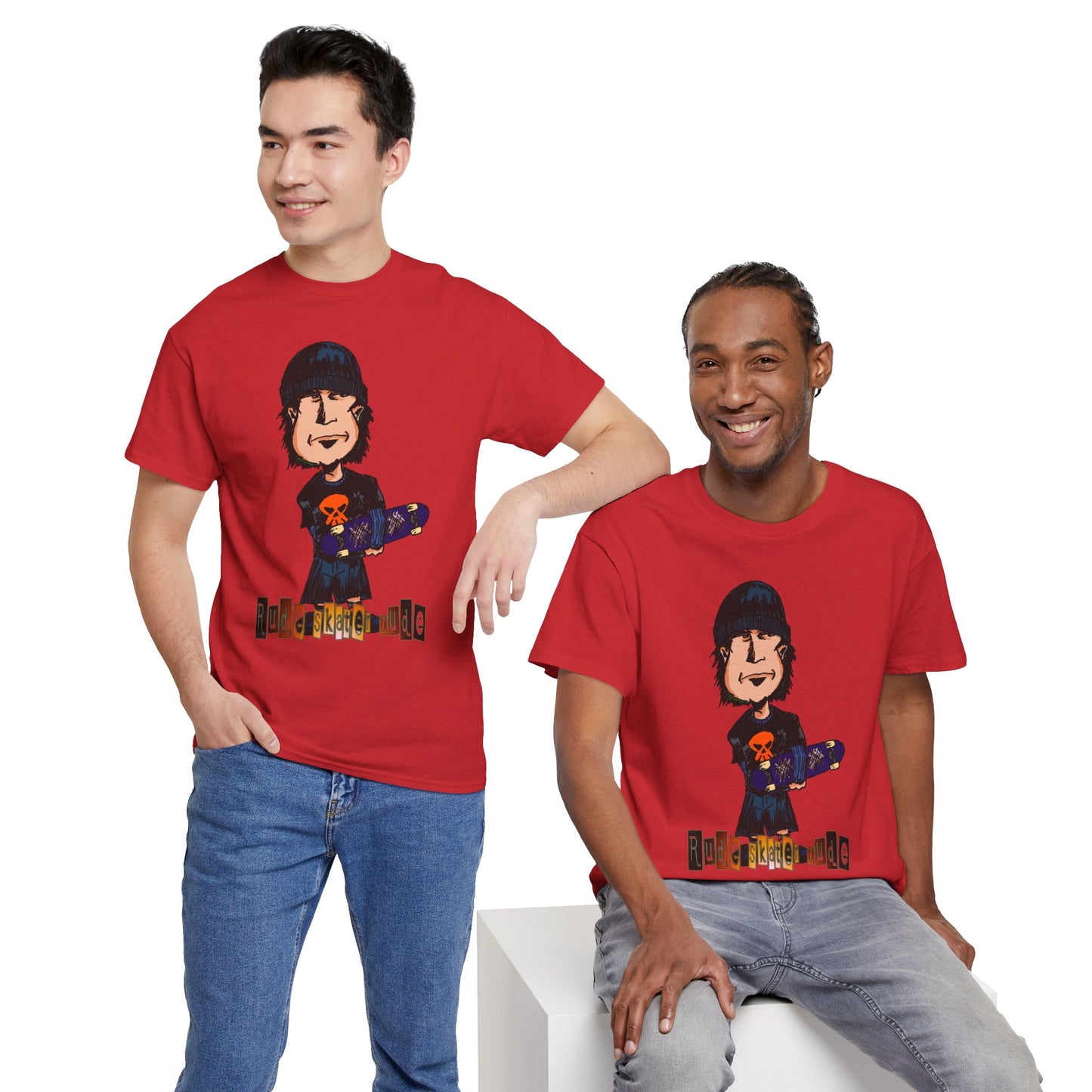 Rude Skater Dude Cartoon Skate Punk T-Shirt — Skateboarding Tee with Skull Design