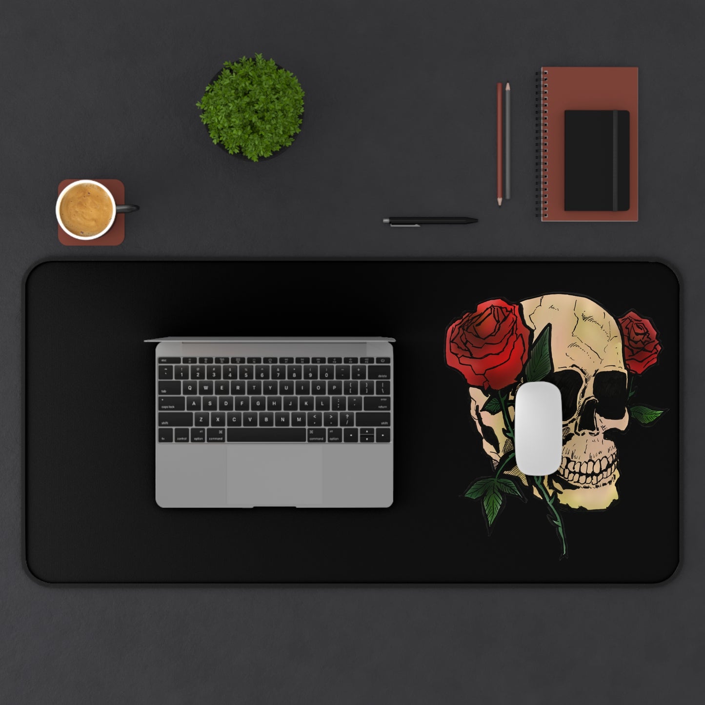Skull & Rose Desk Mat — Gothic Gaming Mousepad