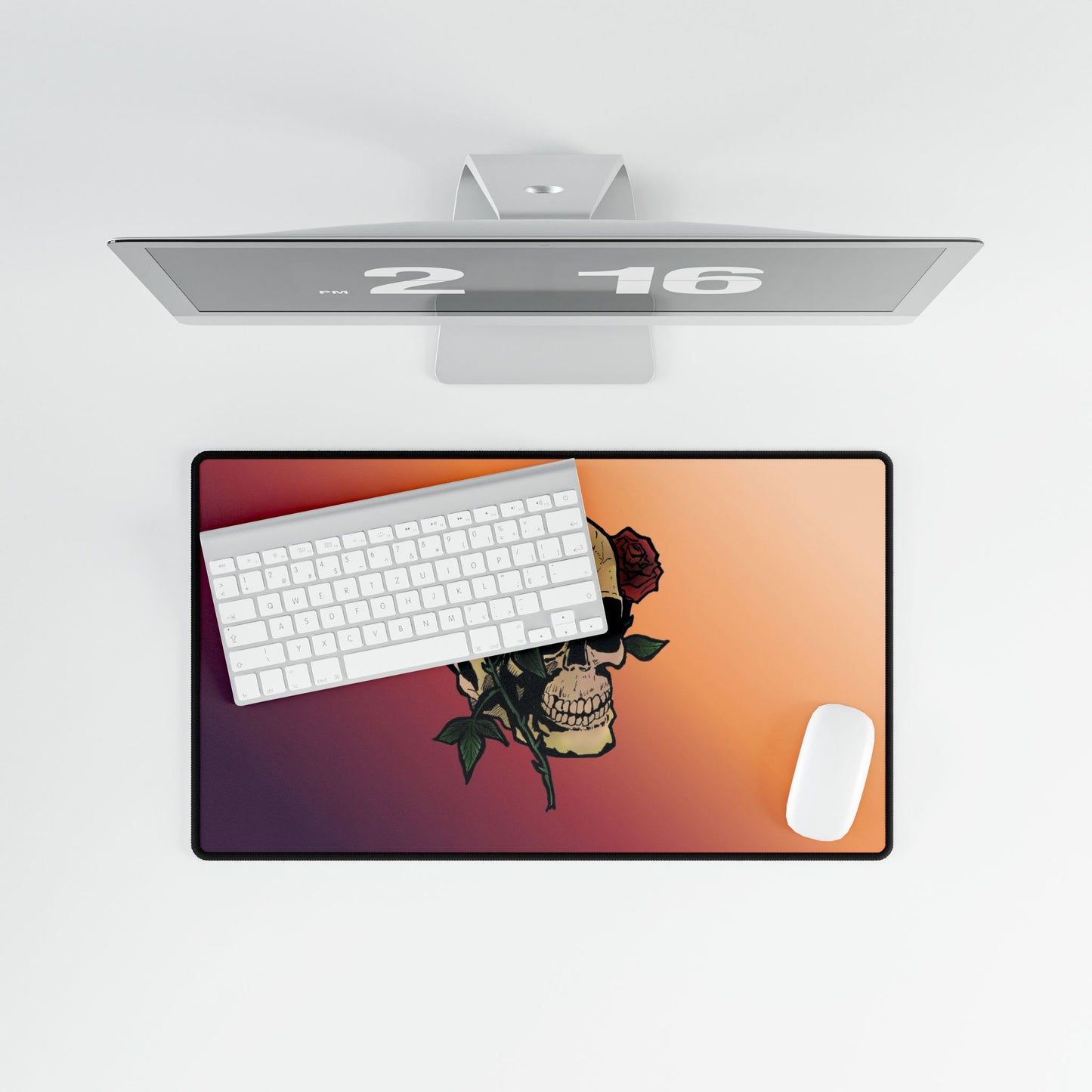 Skull & Roses Desk Mat — Gothic Gradient Gaming Mouse Pad and Card Playing Mat