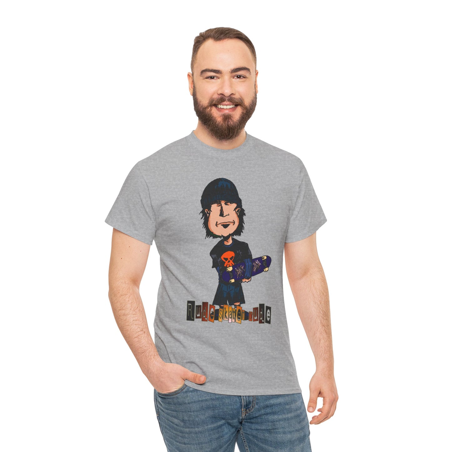 Rude Skater Dude Cartoon Skate Punk T-Shirt — Skateboarding Tee with Skull Design