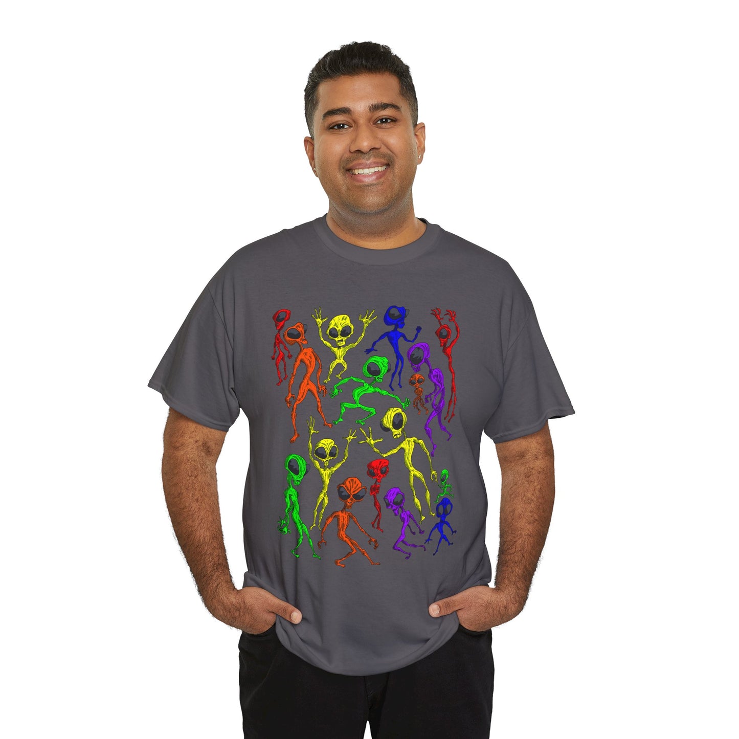 Rainbow Alien Dance Party Unisex Tee - Cosmic Sci-Fi Shirt