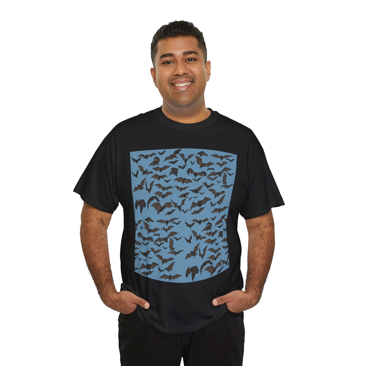 Unisex Bat Print Cotton Tee, Casual Graphic Tee, Halloween Apparel, Unique Gift for Animal Lovers, Stylish Everyday Wear