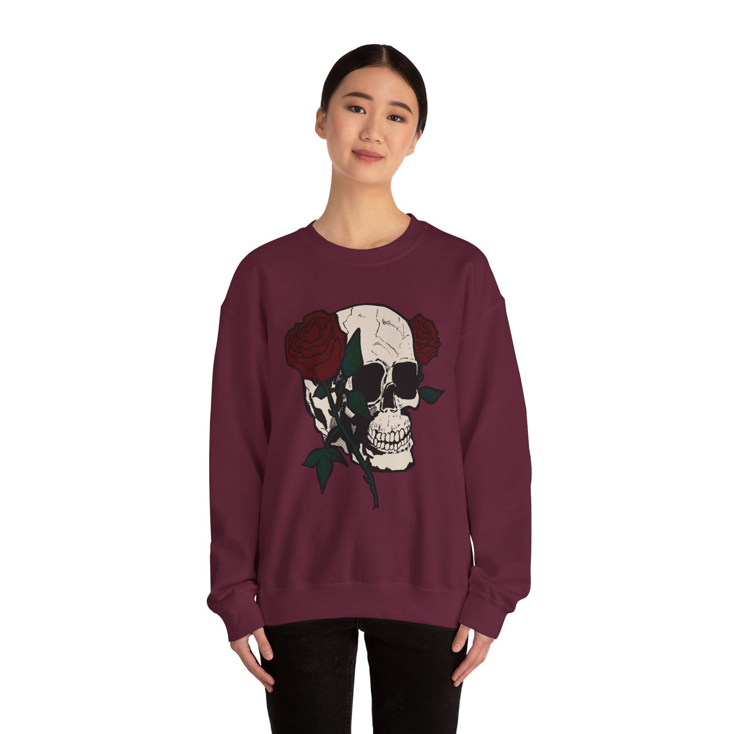 Skull & Rose Crewneck Sweatshirt - Unisex Heavy Blend™