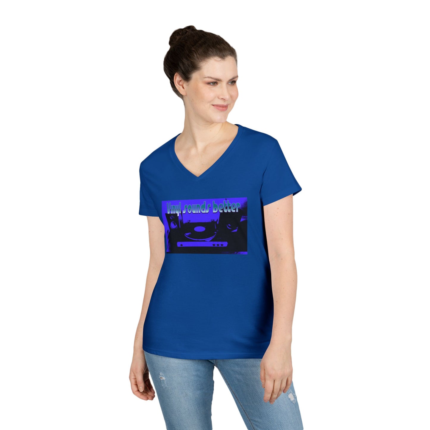 Vinyl Vibes Ladies' V-Neck T-Shirt - Music Lovers Tee