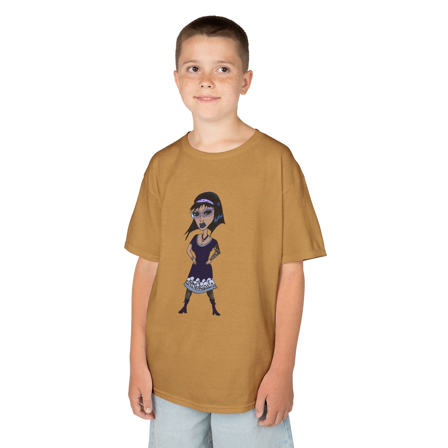 Kids Tee — Vintage Gothic Girl Cartoon Graphic Tee for Children