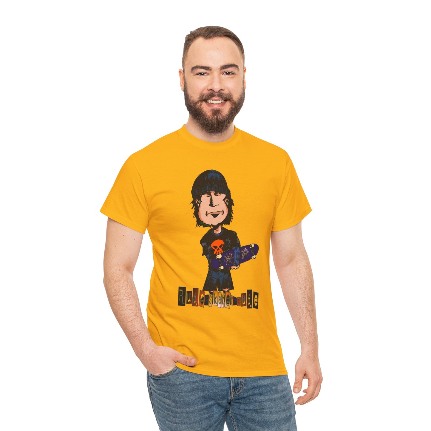 Rude Skater Dude Cartoon Skate Punk T-Shirt — Skateboarding Tee with Skull Design