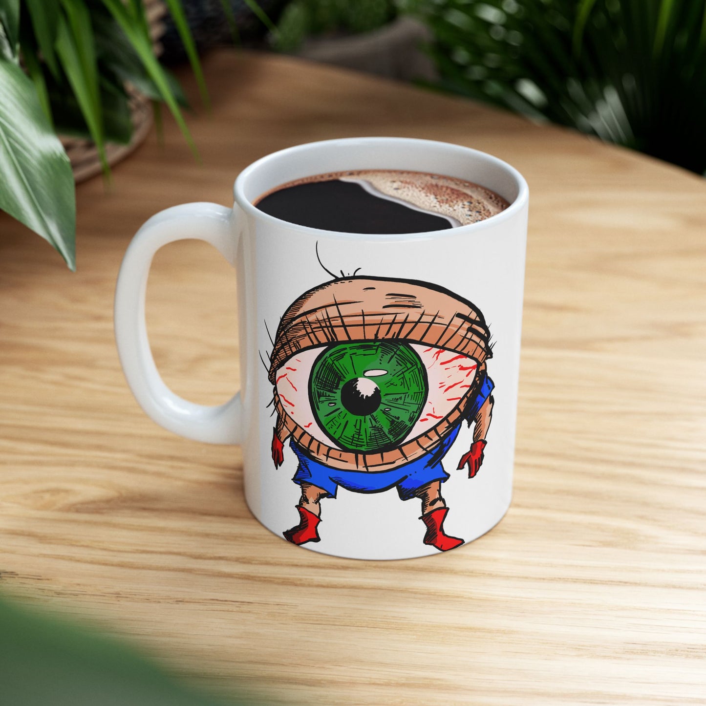 Terrif-EYE-ing Funny Ceramic Mug - Quirky Cartoon Design for Coffee Lovers