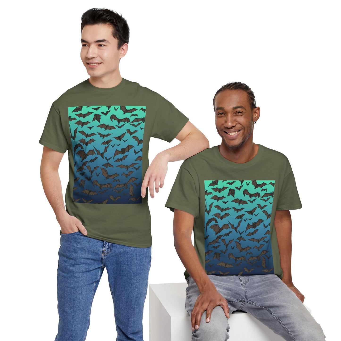 Bat Swarm Graphic Tee — Gradient Night Flight T-Shirt
