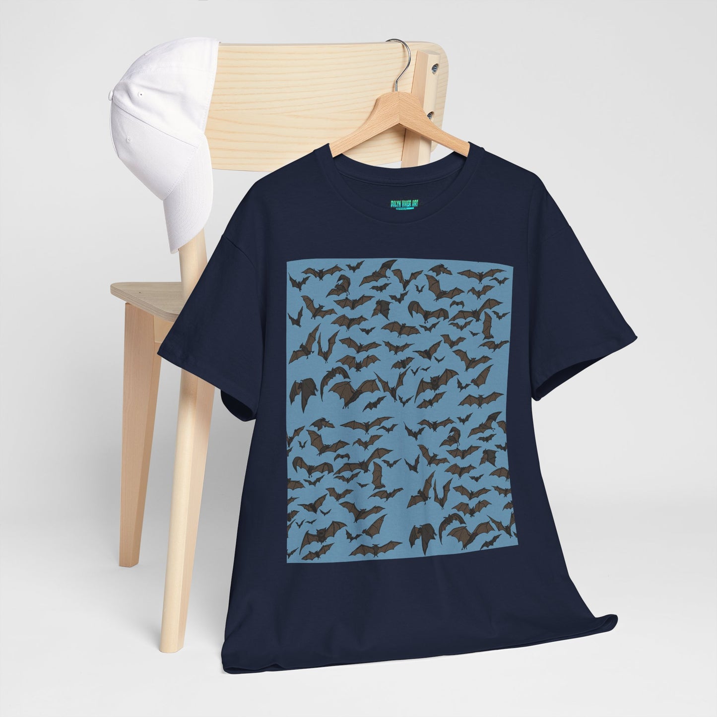 Unisex Bat Print Cotton Tee, Casual Graphic Tee, Halloween Apparel, Unique Gift for Animal Lovers, Stylish Everyday Wear