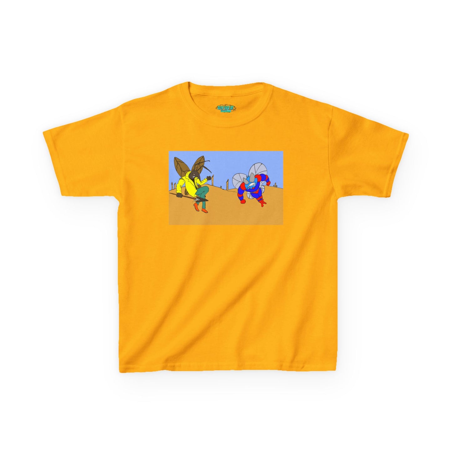 Astro-Fly and Wasp Warrior Kids Tee — Colorful Desert Beetle Cartoon Illustration