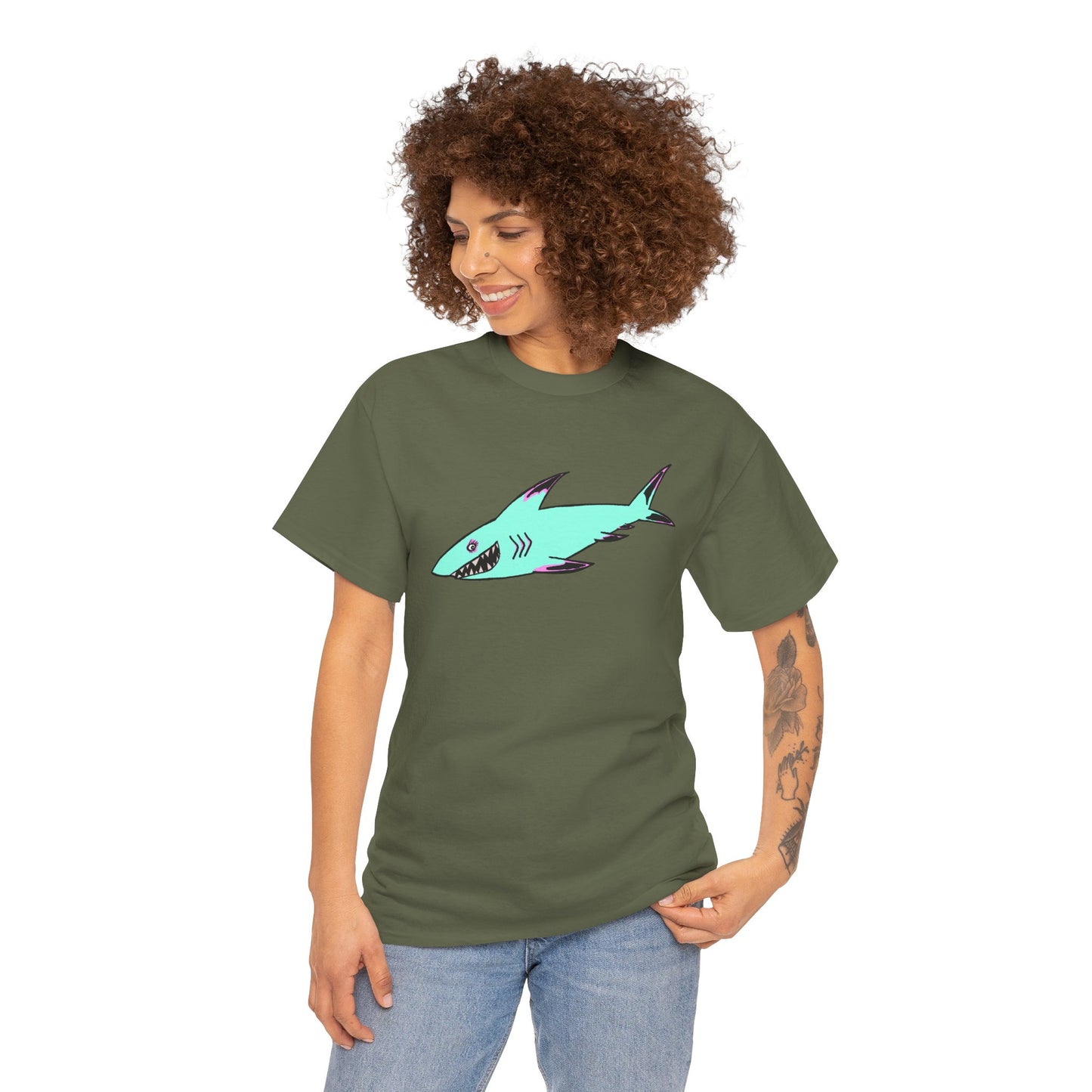 Cool Shark Graphic Unisex Heavy Cotton Tee, Ocean Lover Shirt, Beachwear, Casual Everyday Tee, Gift for Sharks Fans