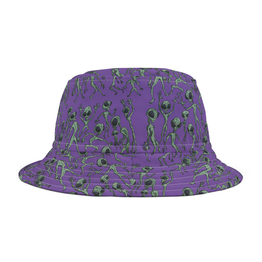 Alien Dance Party Bucket Hat, Trendy AOP Hat, Unique Accessory, Summer Fashion, Gift for Sci-Fi Fans, Festival Headwear, Outdoor Style