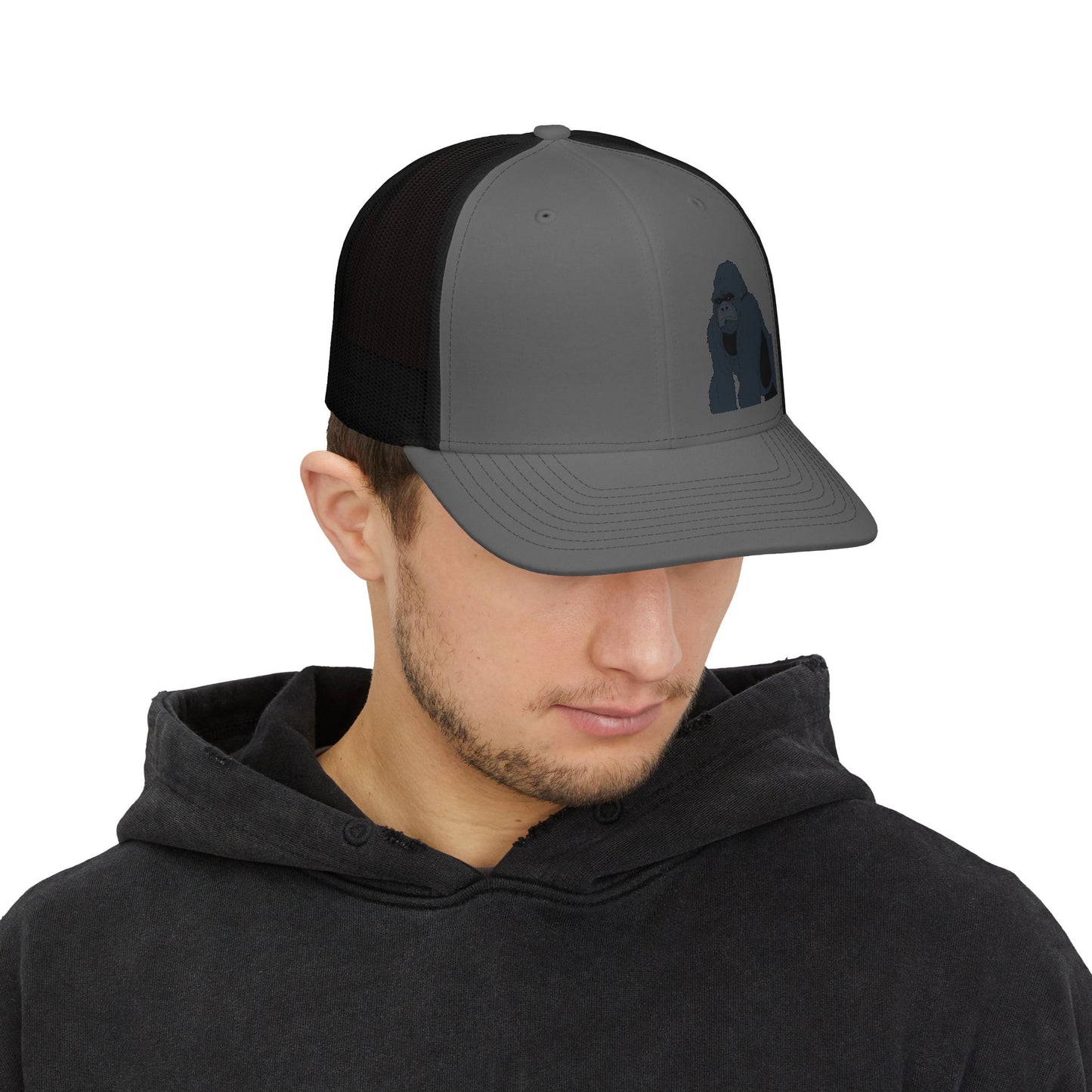 Gorilla Embroidered Snapback Trucker Cap — Casual Wildlife Hat for Outdoors & Everyday Wear