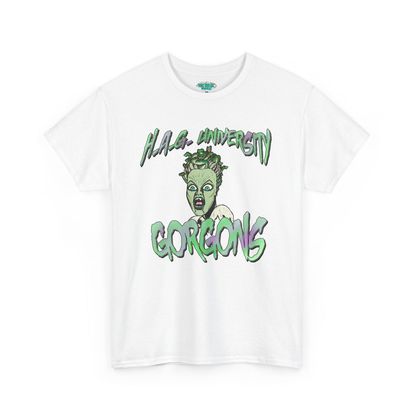H.A.G. University Gorgons Unisex Heavy Cotton Tee - Spooky & Fun Graphic T-Shirt