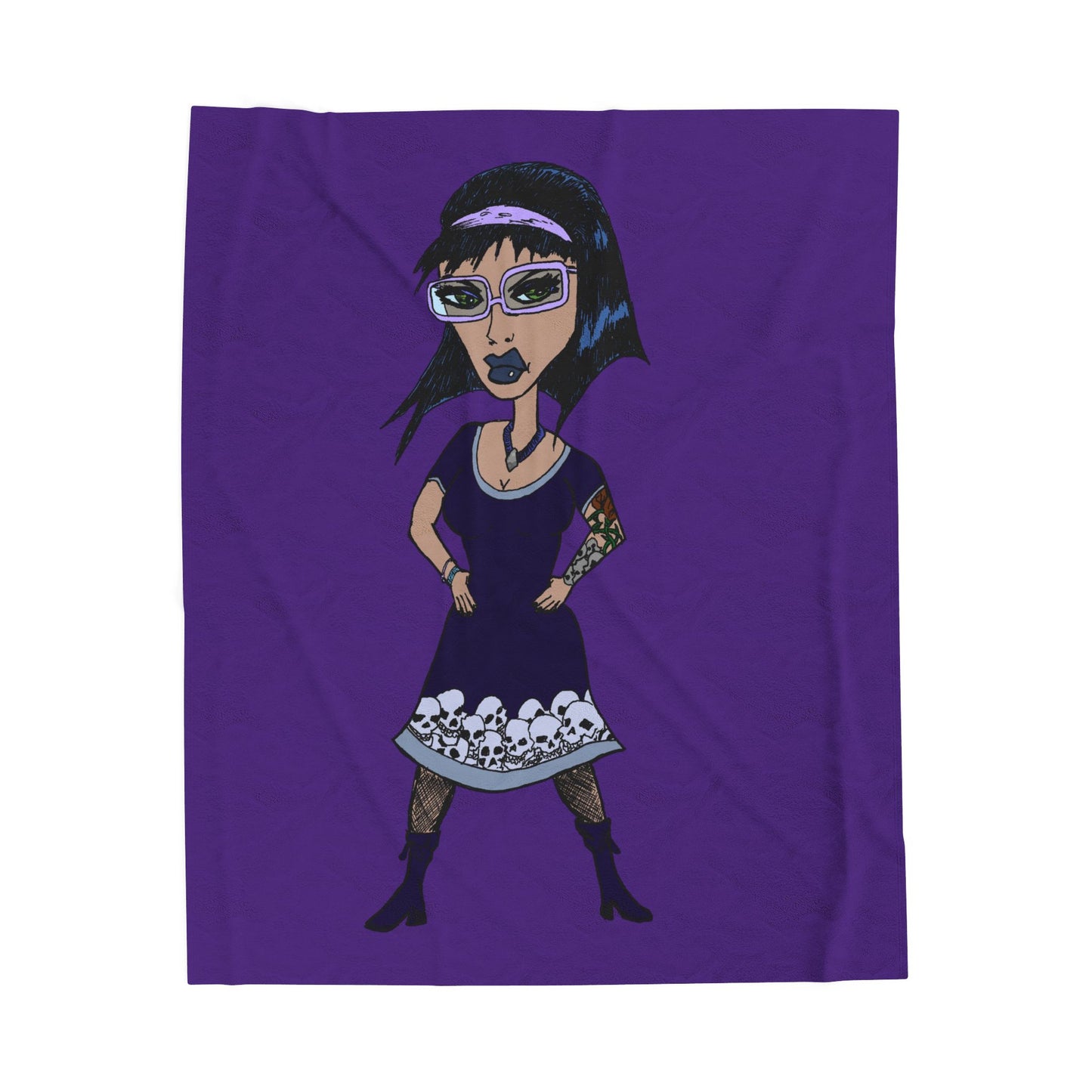 Goth Girl Velveteen Plush Blanket – Purple Skull Hem Cozy Throw