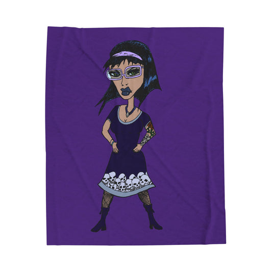 Goth Girl Velveteen Plush Blanket – Purple Skull Hem Cozy Throw