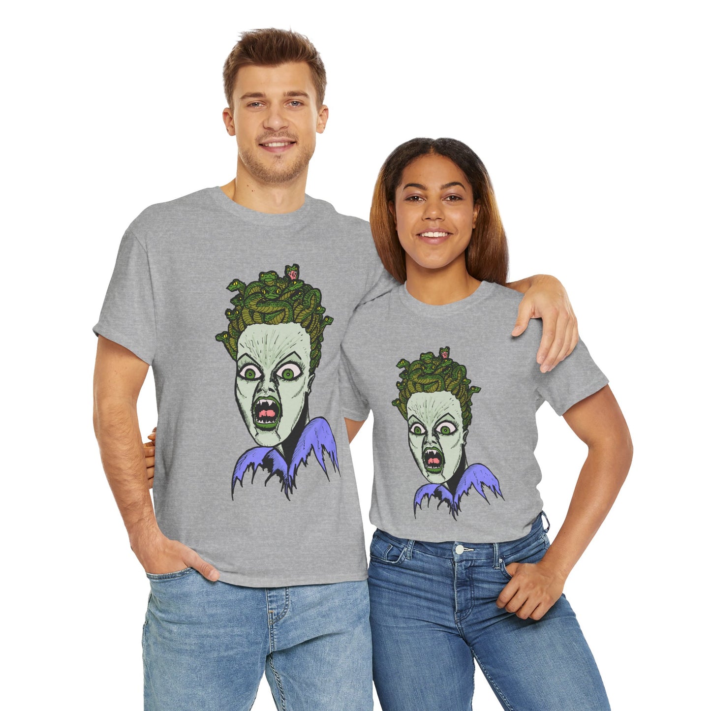 Spooky Medusa Unisex Heavy Cotton Tee - Perfect for Halloween, Horror Fans, Casual Wear, Party Outfits, Graphic Tees