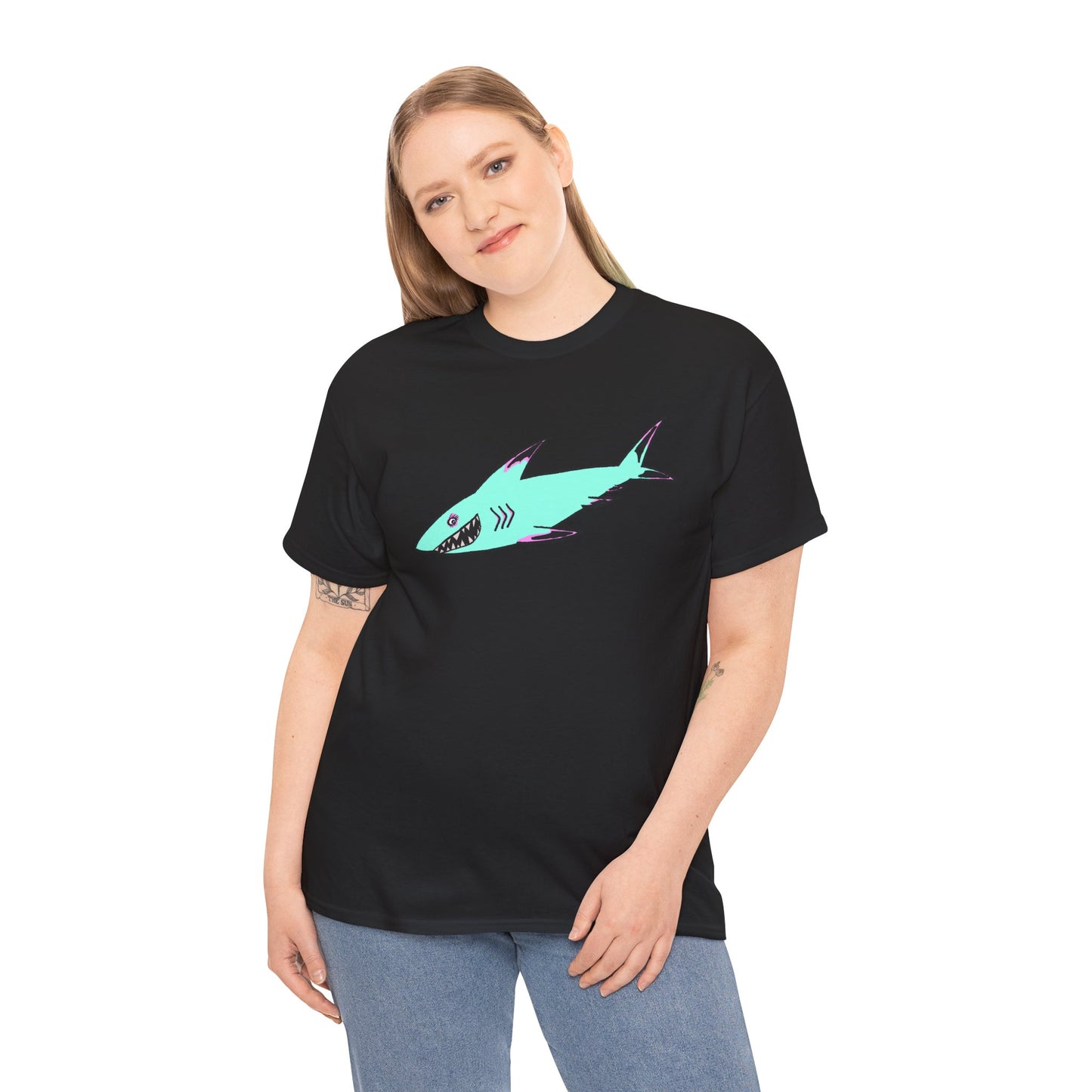 Cool Shark Graphic Unisex Heavy Cotton Tee, Ocean Lover Shirt, Beachwear, Casual Everyday Tee, Gift for Sharks Fans
