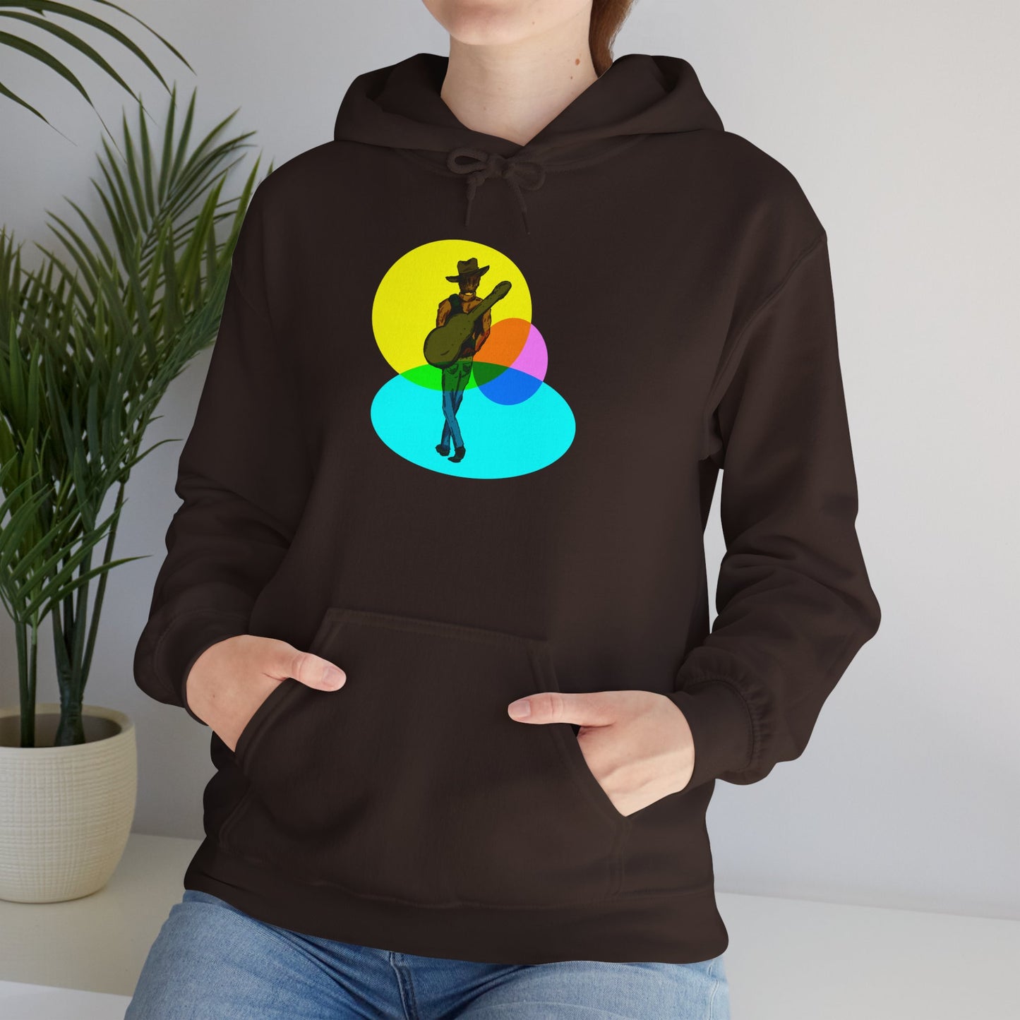 Cowboy with Guitar Hoodie — Colorful Retro Music Graphic Sweatshirt