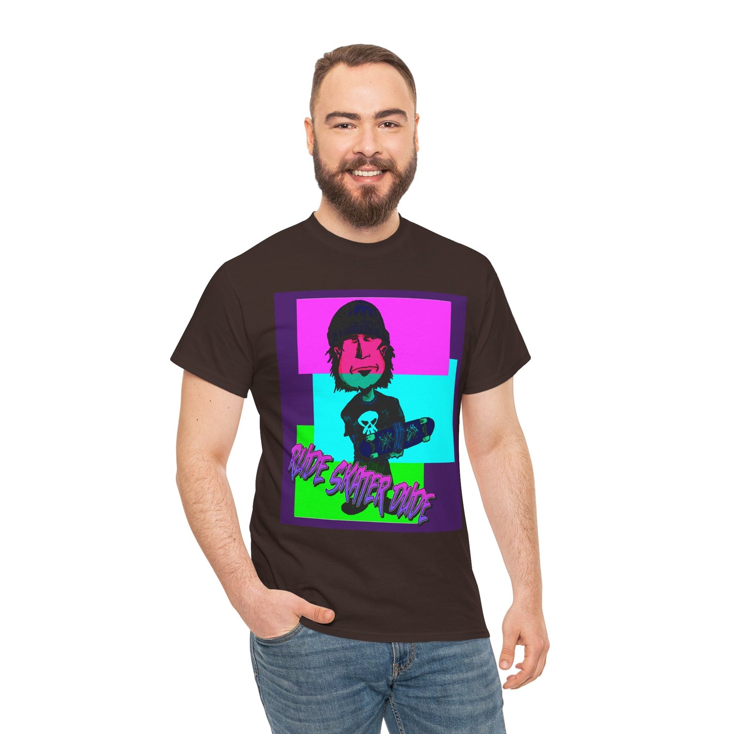Retro Neon Skateboard Tee — "Rude Skater Dude" Graphic